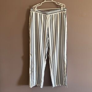 Boston Proper Wide Leg Split Leg Navy/White Striped Pants